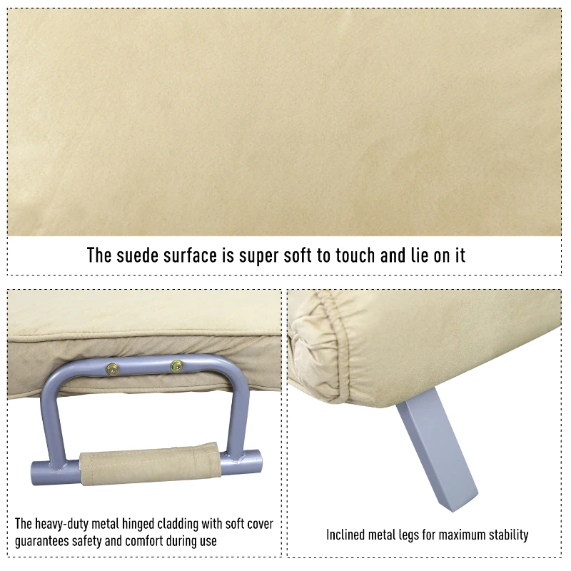 HomCom Single Person Folding 5 Position Steel Convertible Sleeper Bed Sofa Chair- Cream White