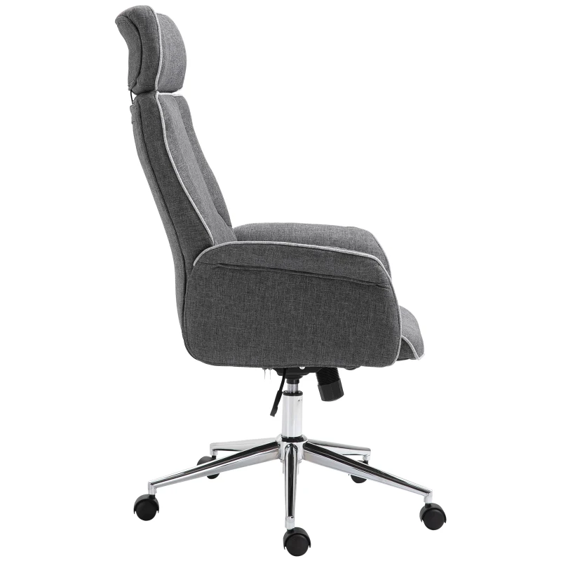 Vinsetto Adjustable Linen Fabric Swivel Home Office Chair with Arms  Upholstered  High Back  Grey