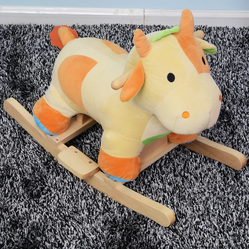 Qaba Kids Rocking Horse Toy Cow Ride on Rocker - Brown with Realistic Sounds