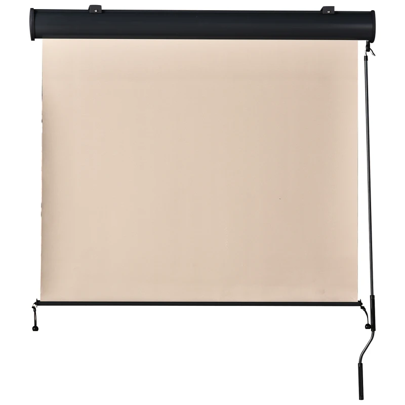 Outsunny Retractable Exterior Roller Shade Cordless Roller Shade Privacy for Balcony with UV Protection Sand Color Safety Crank Operation