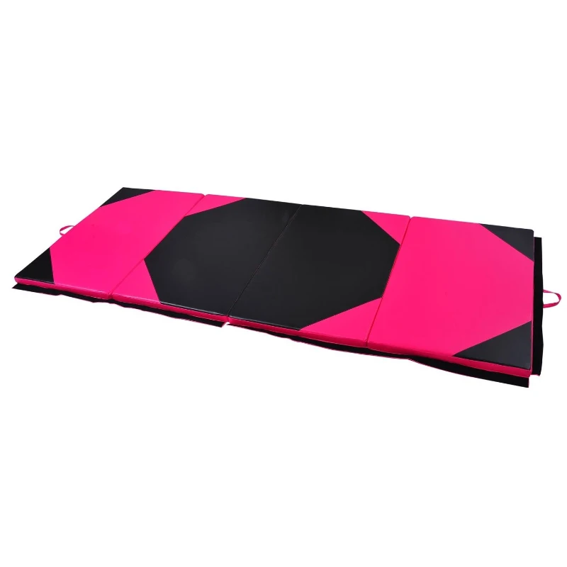 Soozier 8' x 4' x 2" PU Leather Folding Gymnastics / Martial Arts Mat - Pink / Black