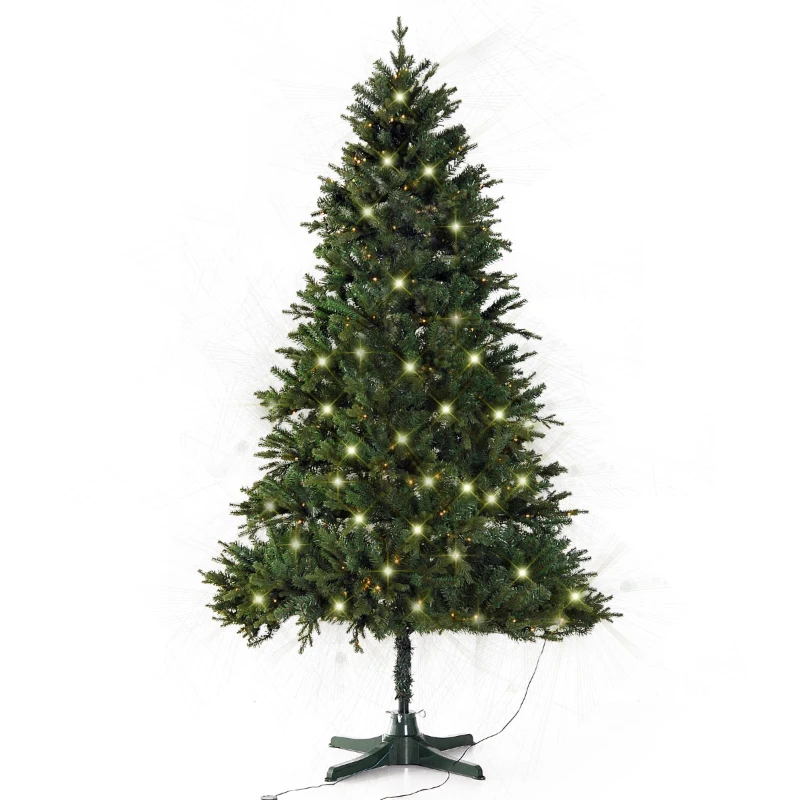 HomCom 6.9' PVC Needles Rotating Prelit Artificial Pine Christmas Tree - Green