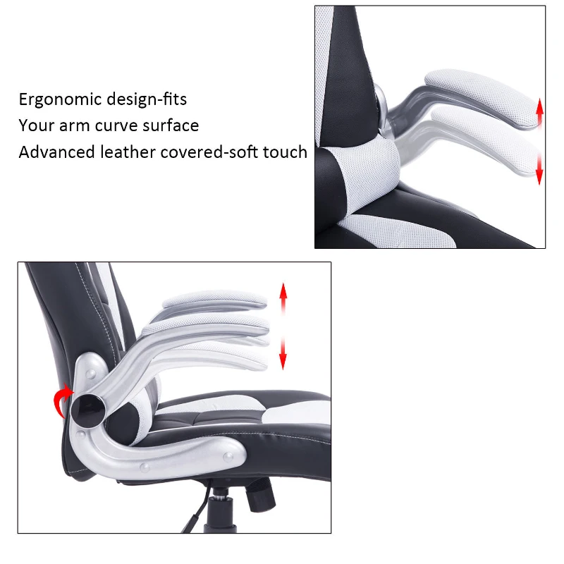 HomCom High Back Racing Style Ergonomic Gaming Chair With Armrest, Lumbar And Head Support - White / Black