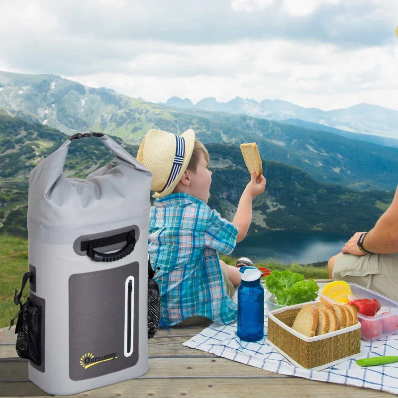 Outsunny 25 Quart Capacity Soft Sided Waterproof Insulated Backpack Cooler Bag - Grey