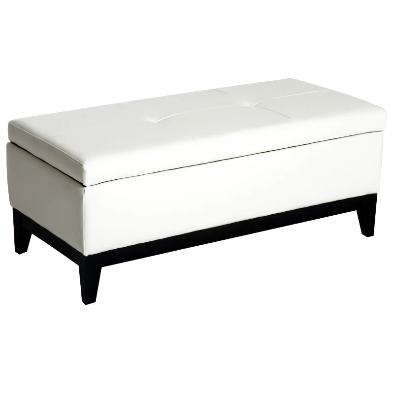 HomCom 42” Rectangular Faux Leather Storage Ottoman Bench with Tray - Cream White