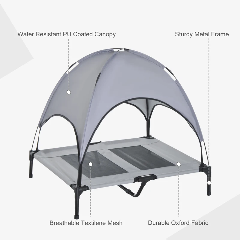 PawHut 36" x 30" Elevated Portable Mesh Dog Cot Outdoor Cooling Pet Cat Bed with UV Protection Canopy Shade