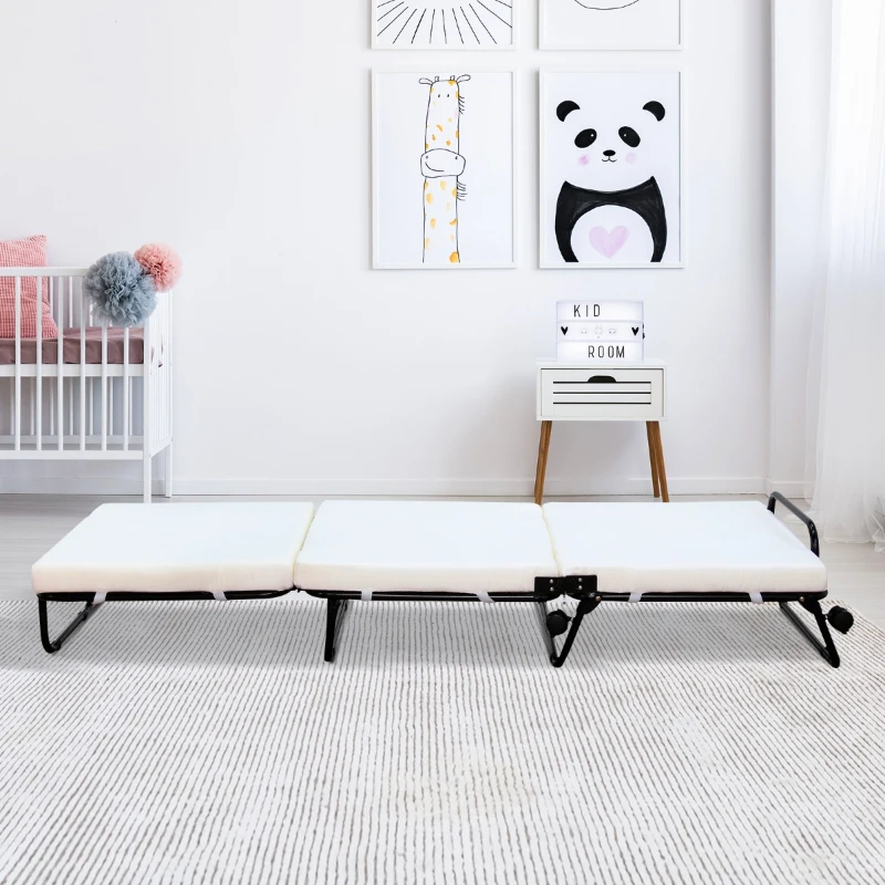 HomCom Twin Size Folding Convertible Sleeper Bed Ottoman with Beige Slipcover