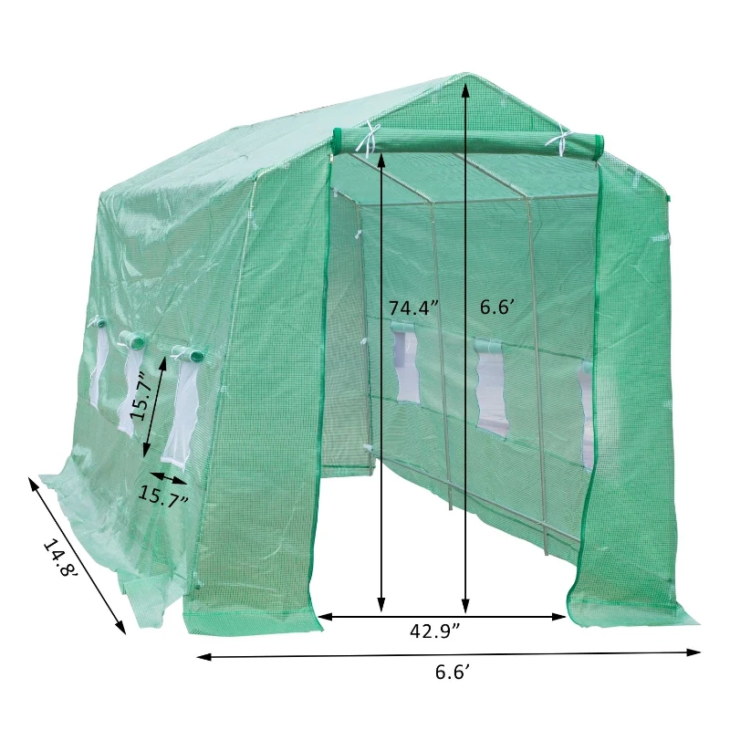 Outsunny 15’ x 7’ x 7’ Outdoor Portable Walk-In Tunnel Greenhouse with Windows