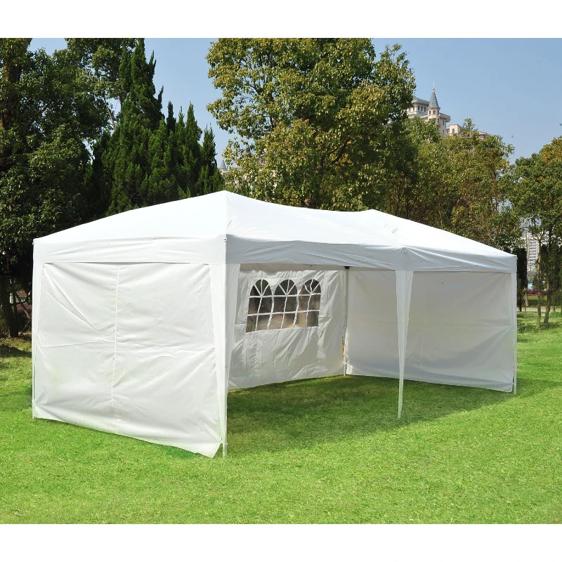 Outsunny 10' x 20' Easy Pop Up Canopy Party Tent with 4 Removable Sidewalls - White