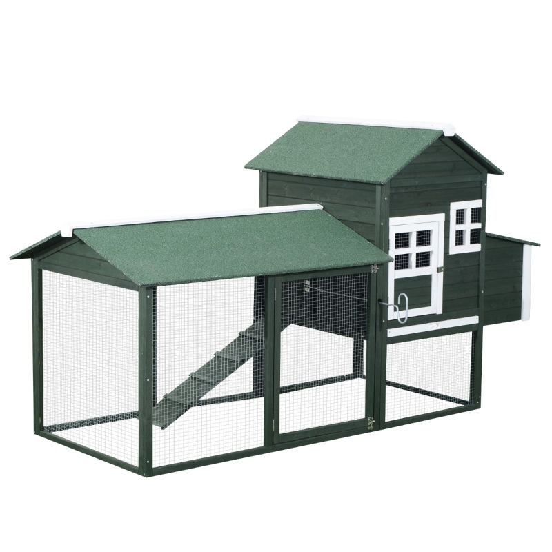 PawHut 83" Wooden Outdoor Backyard Chicken Coop Fence Rabbit Bunny Hutch House with Covered Run and Nesting Box