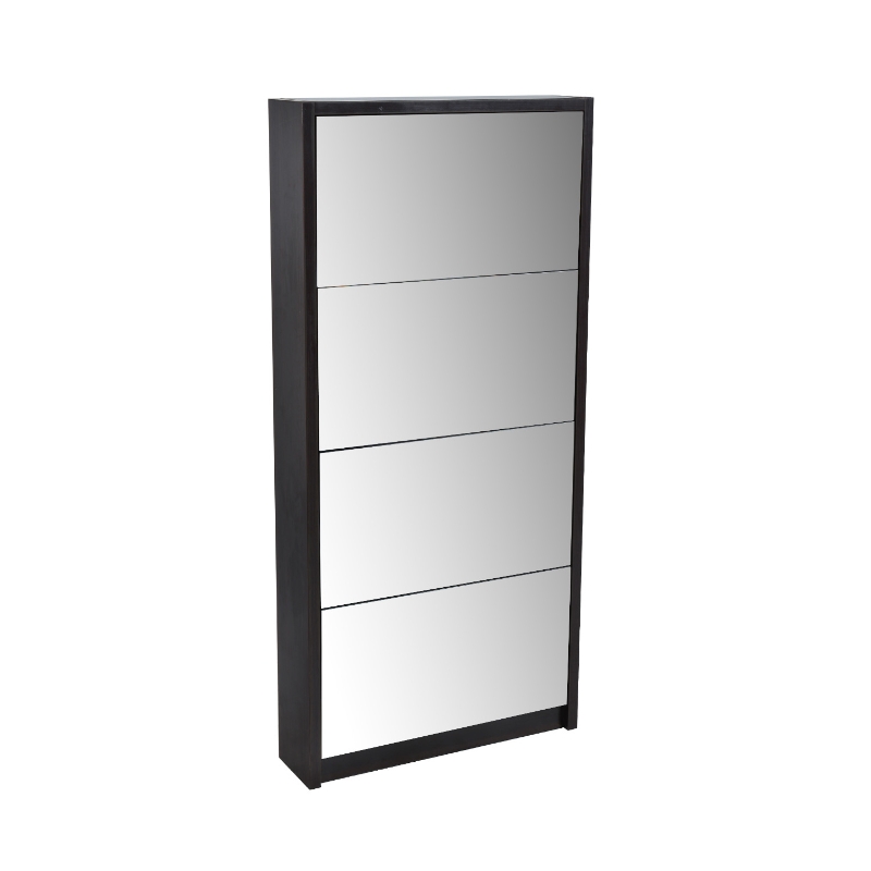 HomCom 4-Door Mirrored Shoe Rack Cabinet - Dark Brown|AOSOM.COM
