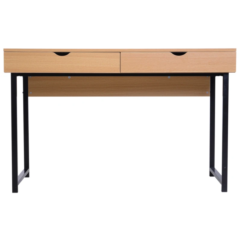 HomCom 20" Wood Metal Modern Computer Desk with Slide Out Drawers - Natural Wood / Black