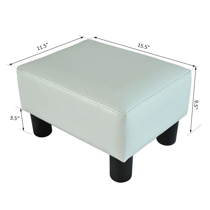 HomCom 15" Upholstered Padded Faux Leather Footrest Ottoman Stool Seating - Bright White