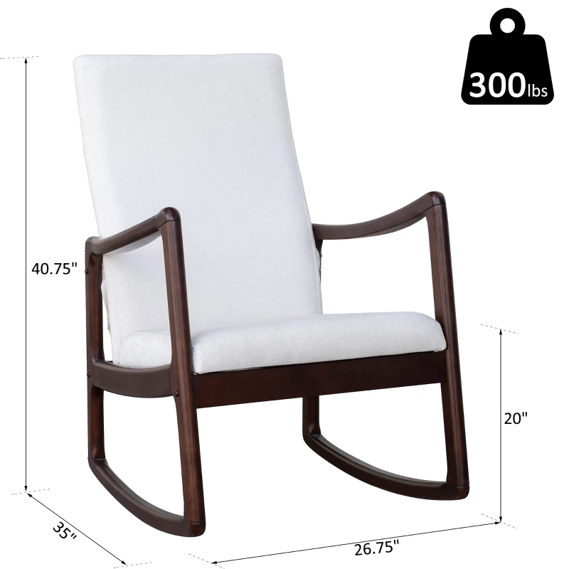 HomCom Modern Wood Rocking Chair Indoor Porch Furniture for Living Room - Coffee Brown / White with Cushion