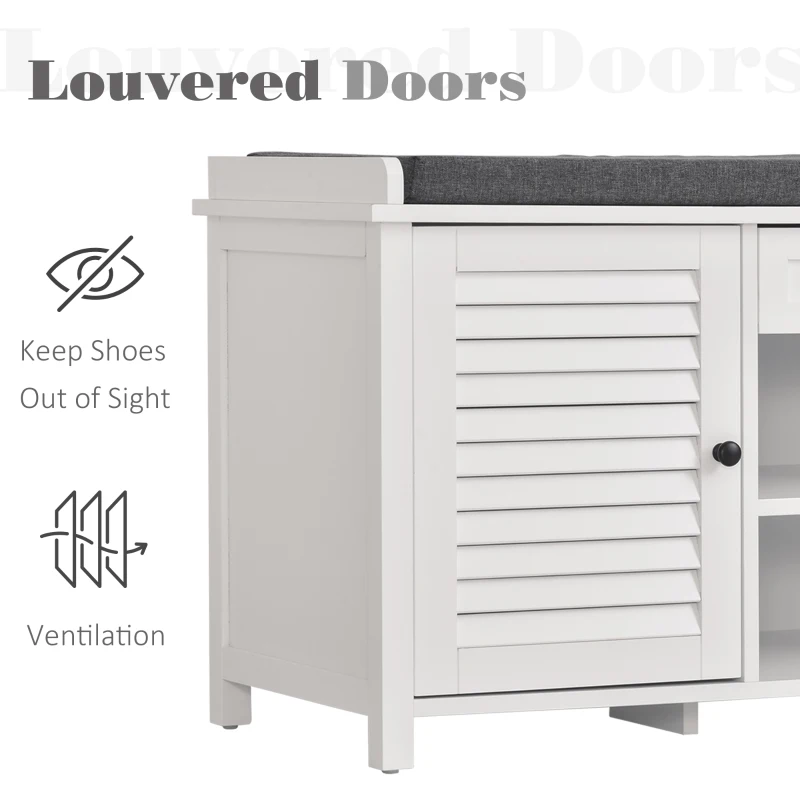 HOMCOM White Shoe Organizer Rack Cabinet with Drawers & Cushion Hallway