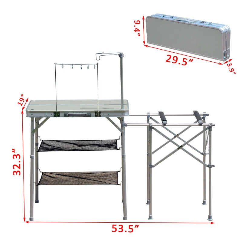 Outsunny 4.5' Compact Portable Folding Suitcase Camp Kitchen Outdoor Camping Table with Windscreen