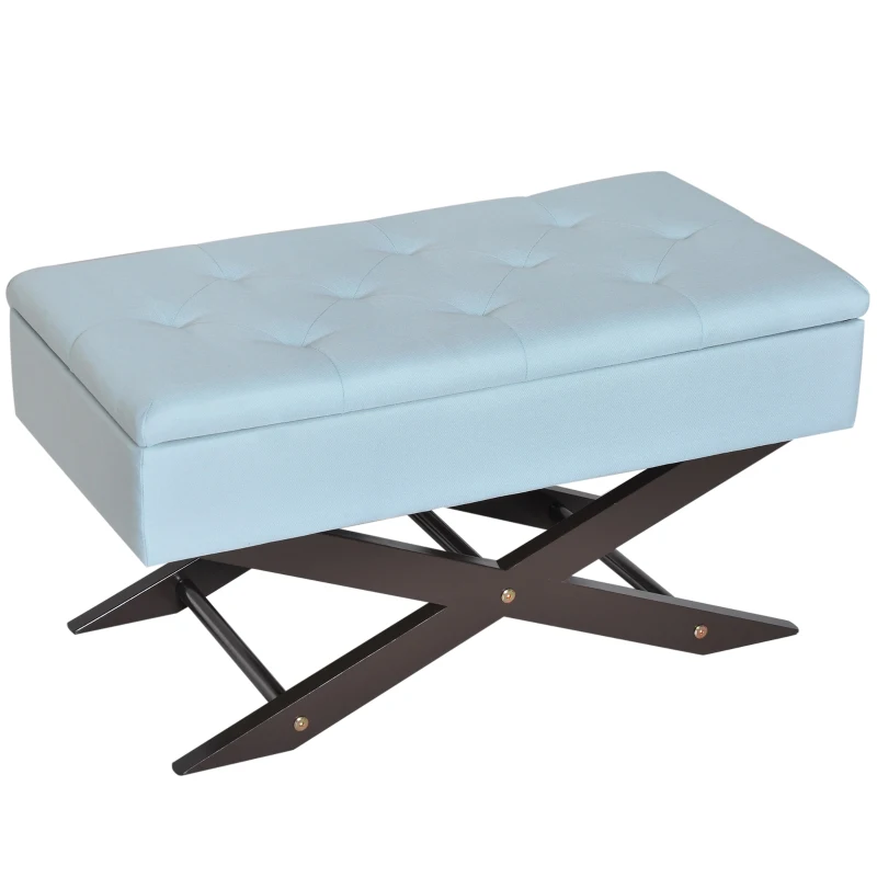 HomCom 30" Oxford Fabric Tufted Upholstered X Leg Storage Ottoman Bench - Light Blue