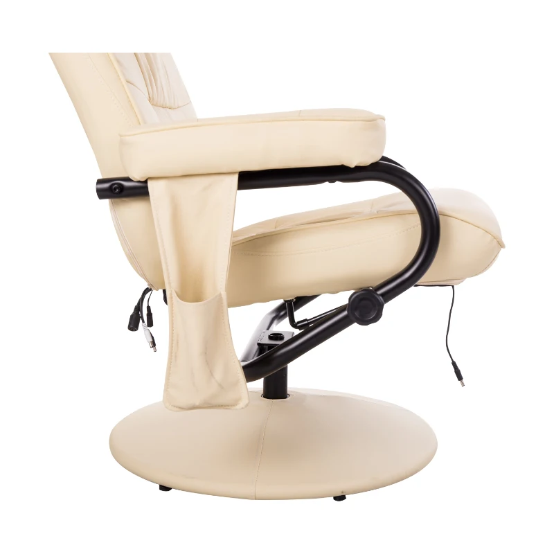 HOMCOM Massaging PU Leather Recliner and Ottoman with Leather Wrapped Base - Cream White