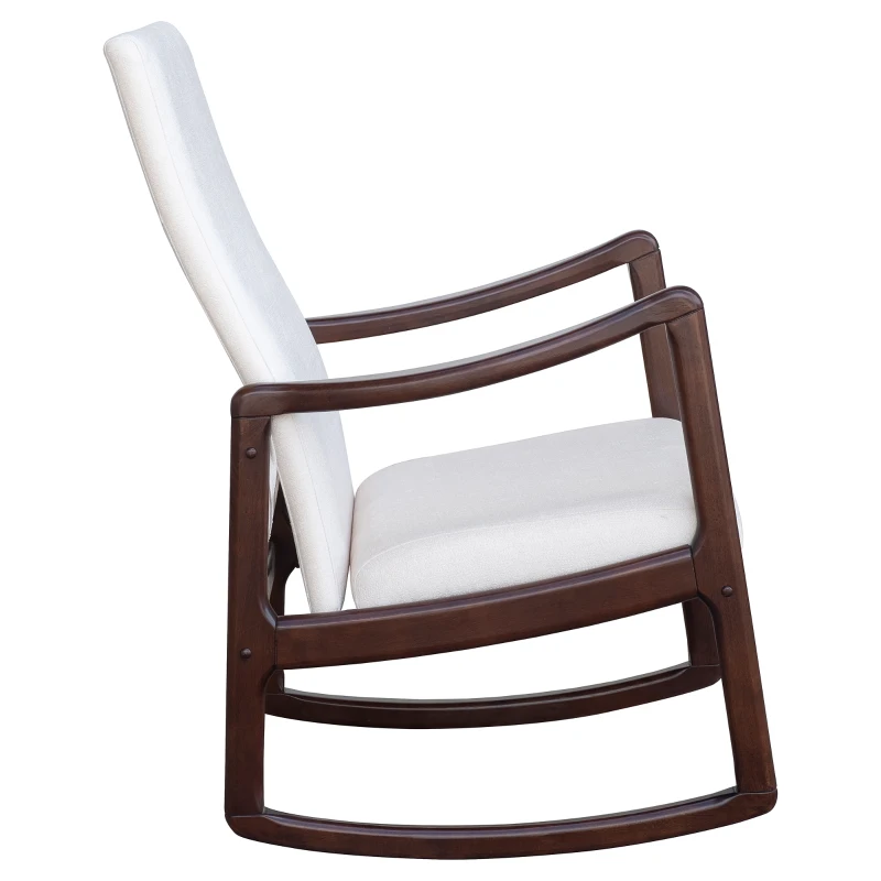 HomCom Modern Wood Rocking Chair Indoor Porch Furniture for Living Room - Coffee Brown / White with Cushion