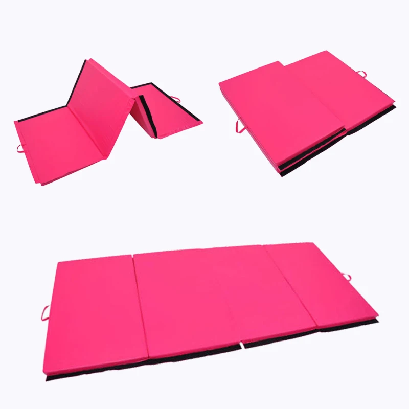 Soozier 10' x 4' x 2" PU Leather Folding Gymnastics Tumbling / Martial Arts Mat with Handles - Pink