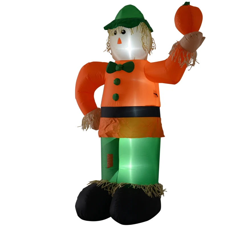 HOMCOM 7’ LED Outdoor Halloween Thanksgiving Inflatable Decoration - Smiling Scarecrow Holding Pumpkin