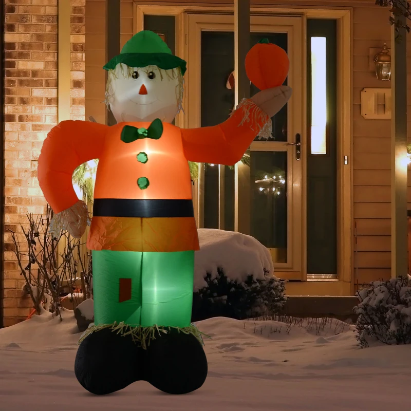 HOMCOM 7’ LED Outdoor Halloween Thanksgiving Inflatable Decoration - Smiling Scarecrow Holding Pumpkin