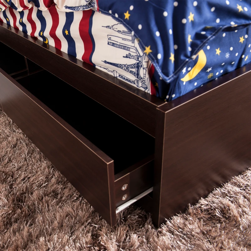 HomCom Modern 4 Drawer Storage Bed - Brown