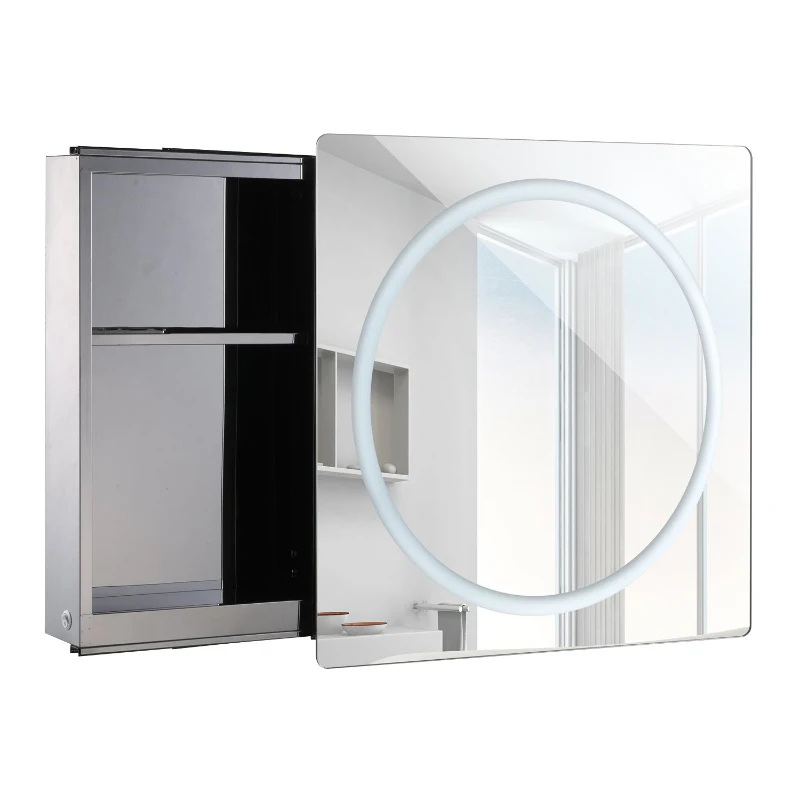 Open Box HomCom Vertical 28" LED Illuminated Bathroom Sliding Wall Mirror Medicine Cabinet - Ring LEDs