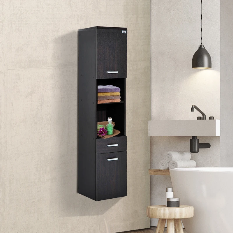 HomCom 53" Modern Wall Mounted Storage Cabinet Cupboard - Dark Coffee Woodgrain