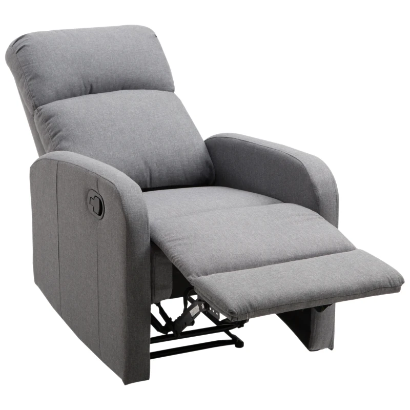 HomCom Linen Fabric Manual Recliner Lounger Chair  with Footrest - Grey