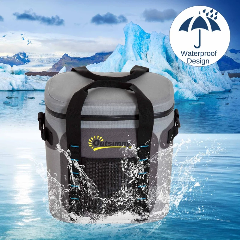 Outsunny 20 Quart Waterproof Portable Insulated Soft Sided Cooler Picnic Tote Bag - Grey