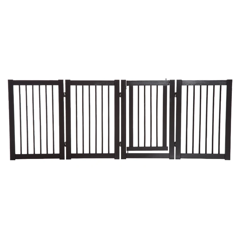 PawHut 31" x 81" 4 Panel Freestanding Wooden Expandable Pet Gate with Door