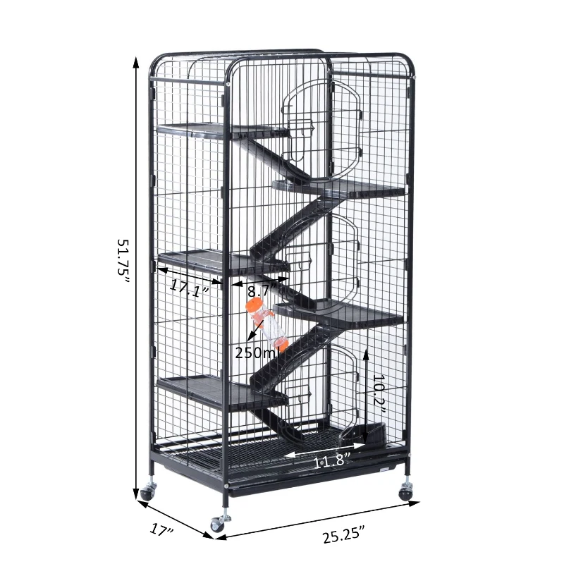 Pawhut 52" 6 Level Indoor Small Animal Cage Hutch - Black