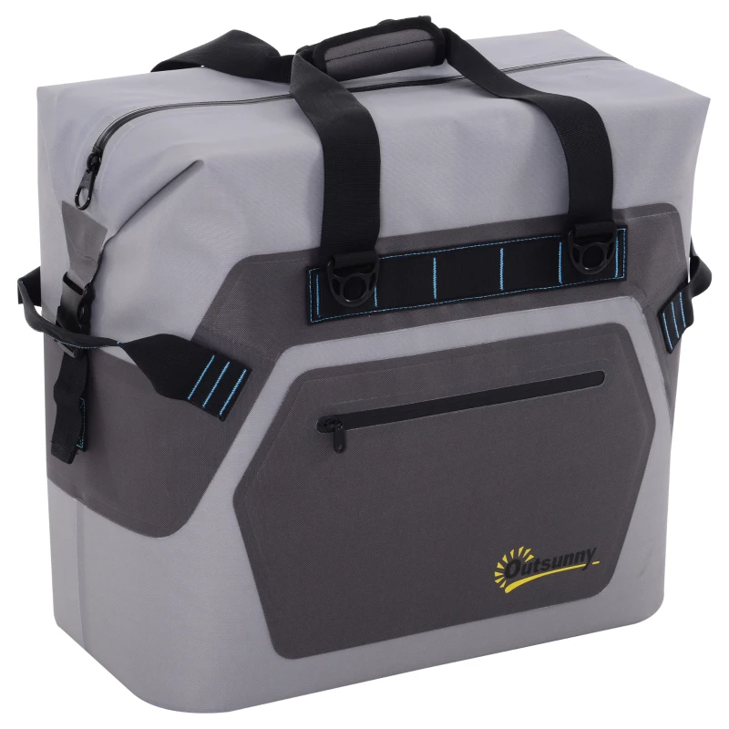 Outsunny 50 Quart Portable Insulated Waterproof Soft-Sided Cooler Picnic Tote Bag - Grey