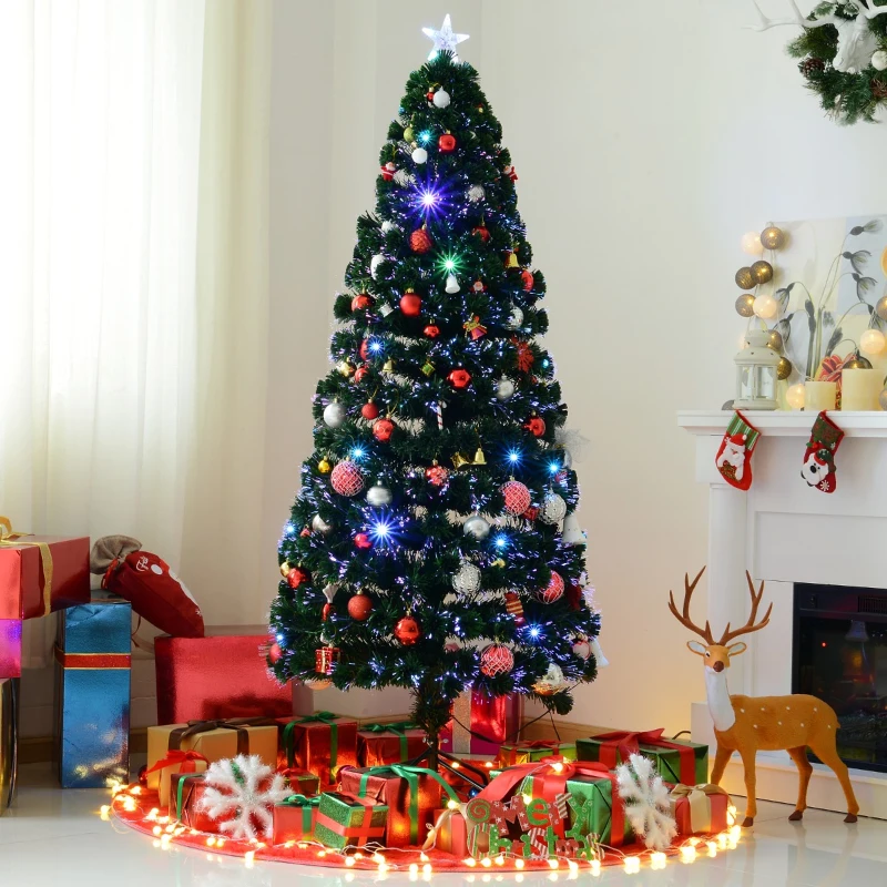 HomCom 6' Artificial Pre-Lit Fiber Optic Holiday Christmas Tree Xmas Decorative Shining Tree with 28 LED Lights