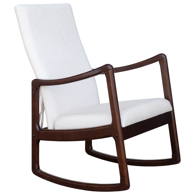 HomCom Modern Wood Rocking Chair Indoor Porch Furniture for Living Room - Coffee Brown / White with Cushion