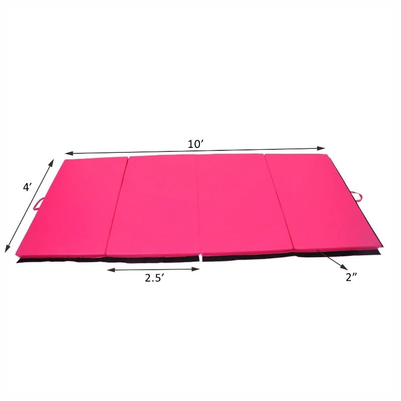 Soozier 10' x 4' x 2" PU Leather Folding Gymnastics Tumbling / Martial Arts Mat with Handles - Pink