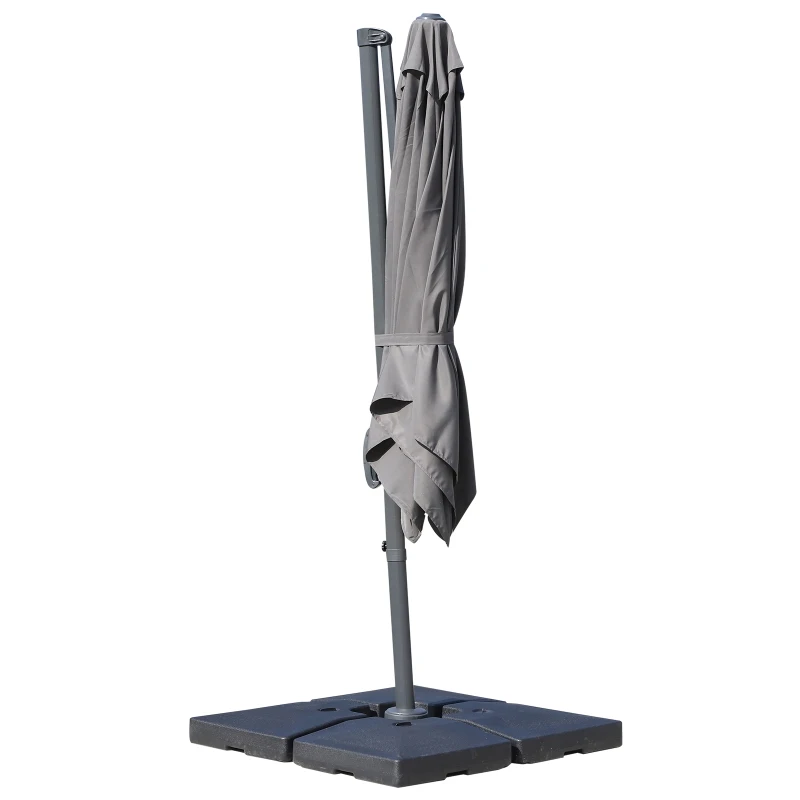 Outsunny 8ft x 8ft Square Offset 360 Cantilever Market Patio Umbrella with Cross Base Gray