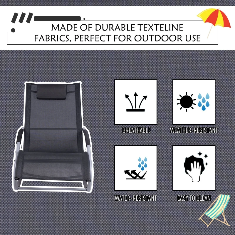Outsunny Chaise Rocker Patio Lounge Chair Swing Recliner with Pillow