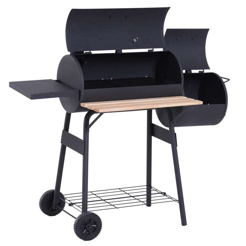 Outsunny 48" Steel Portable Backyard Charcoal BBQ Grill and Offset Smoker Combo with Wheels