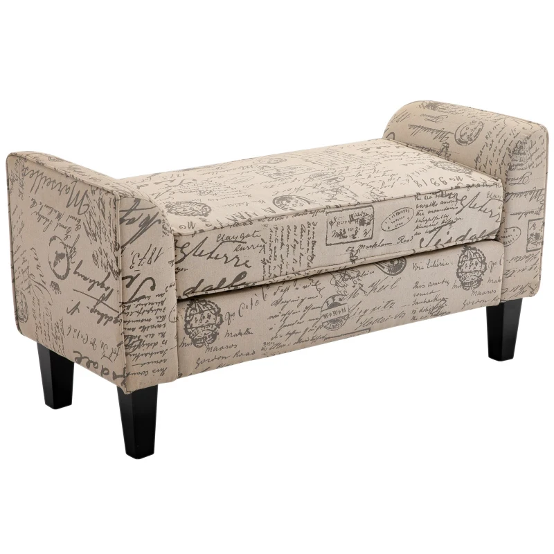 HomCom 42"  Accent Ottoman Upholstered Fabric Bench With Armrests - Script Print