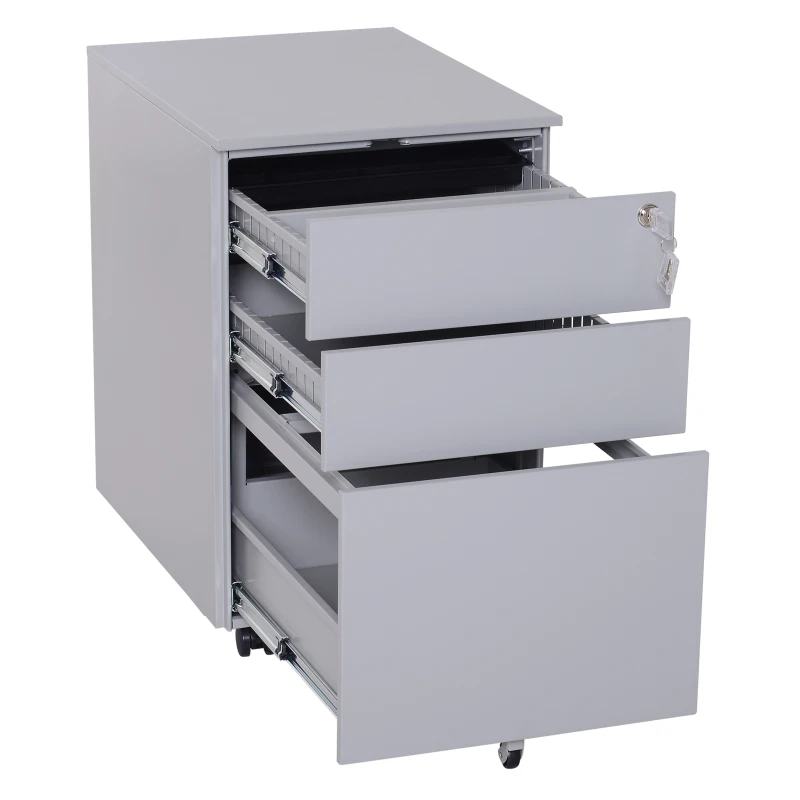 Vinsetto 24" Metal 3 Drawer Locking Under Desk Filing Cabinet On Wheels - Grey