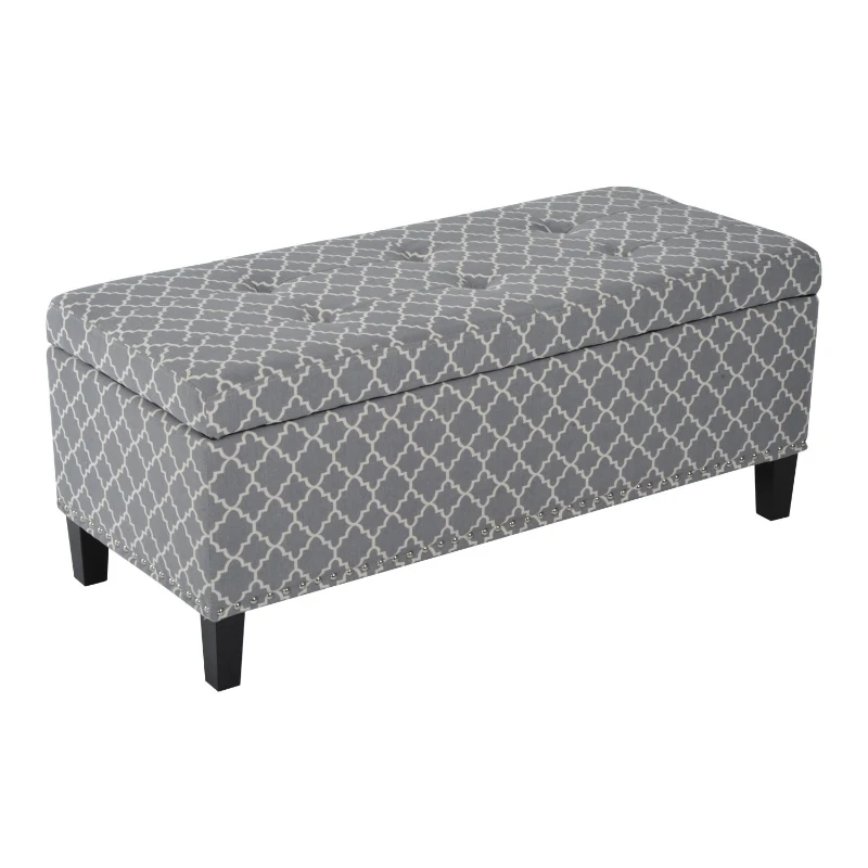 HomCom 42" Elegant Soft Fabric Tufted Storage Ottoman Bench Seat Bedroom Couch Footrest - Grey/White