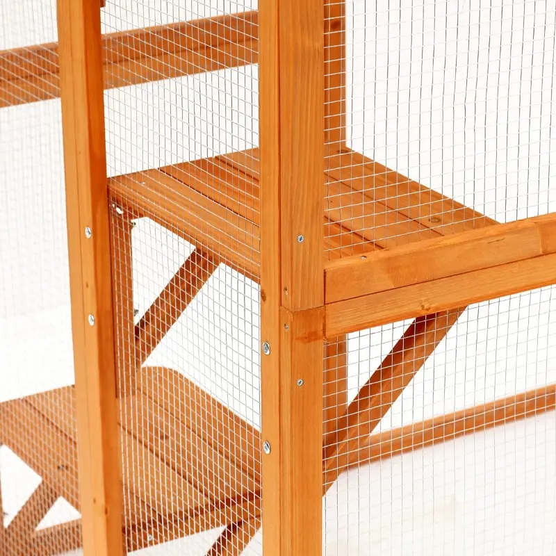 PawHut 71" x 39" x 71" Large Tall Wooden Safe Outdoor Cat Enclosure Catio Cage Heavy Duty Pet Habitat Playpen with 6 Platforms