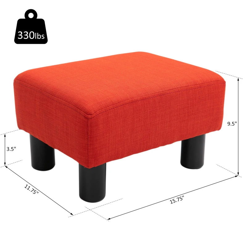 HOMCOM Ottoman Foot Rest, Small Foot Stool with Linen Fabric Upholstery and Plastic Legs, Cube Ottoman for Living Room, Red