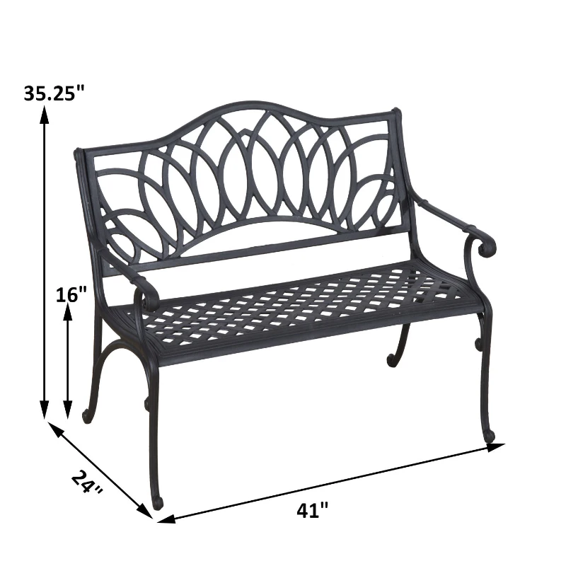 Outsunny 41" Lotus Flower Pattern Decorative Outdoor Garden Bench - Black