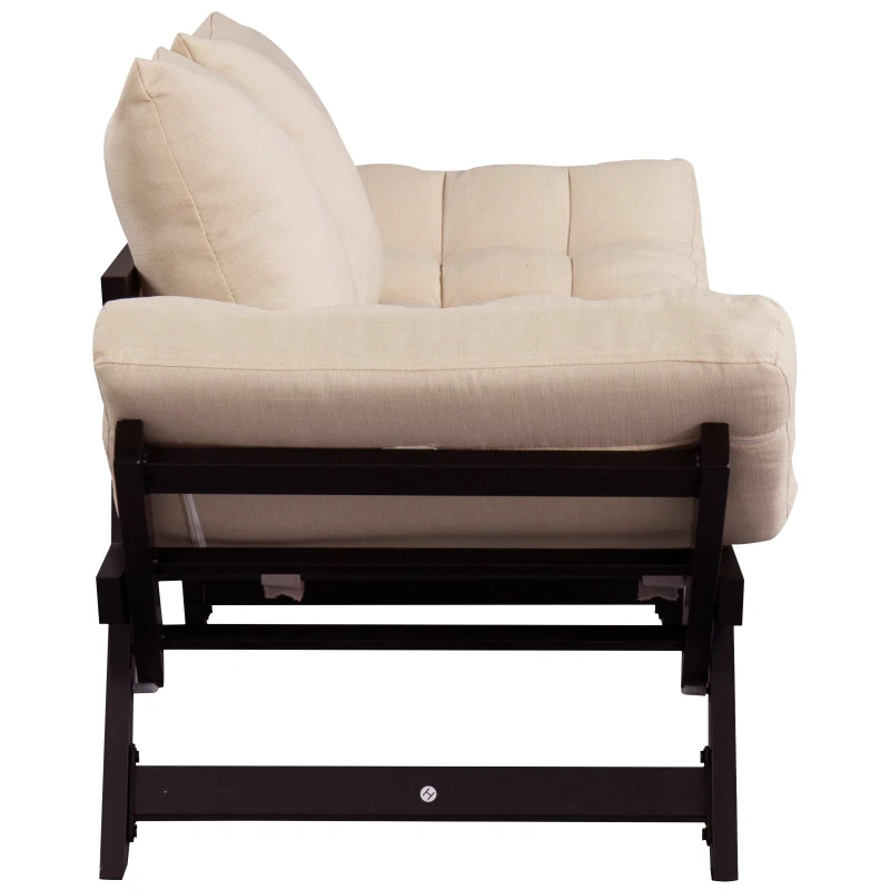 HOMCOM Click Clack Couch  Convertible Futon Sleeper Sofa Bed - Modern - Linen Fabric - 61" L - Beige