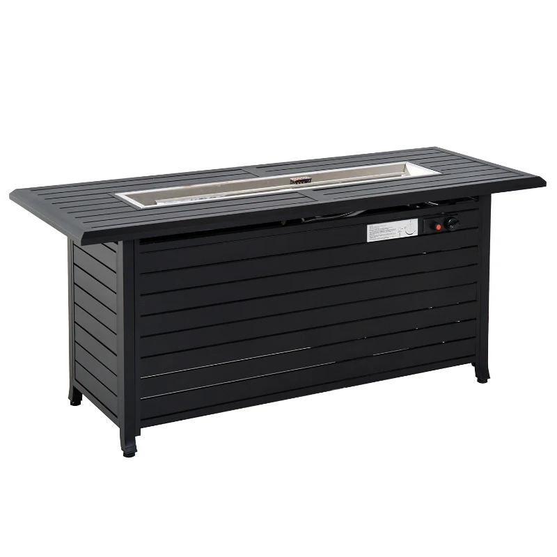 Outsunny 57" Black Bronzed Aluminum Rectangular Patio Gas Fire Pit with Table Lid