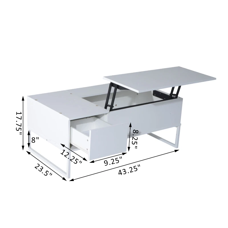 HomCom 43" Modern Lift Top Coffee Table with Hidden Storage - Matte White