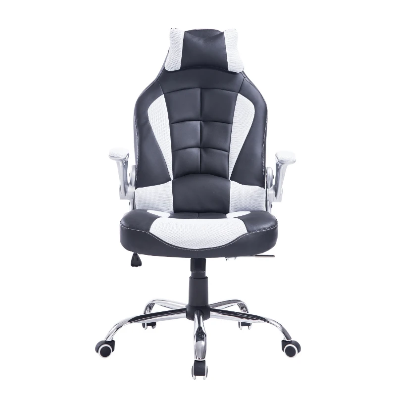 HomCom High Back Racing Style Ergonomic Gaming Chair With Armrest, Lumbar And Head Support - White / Black